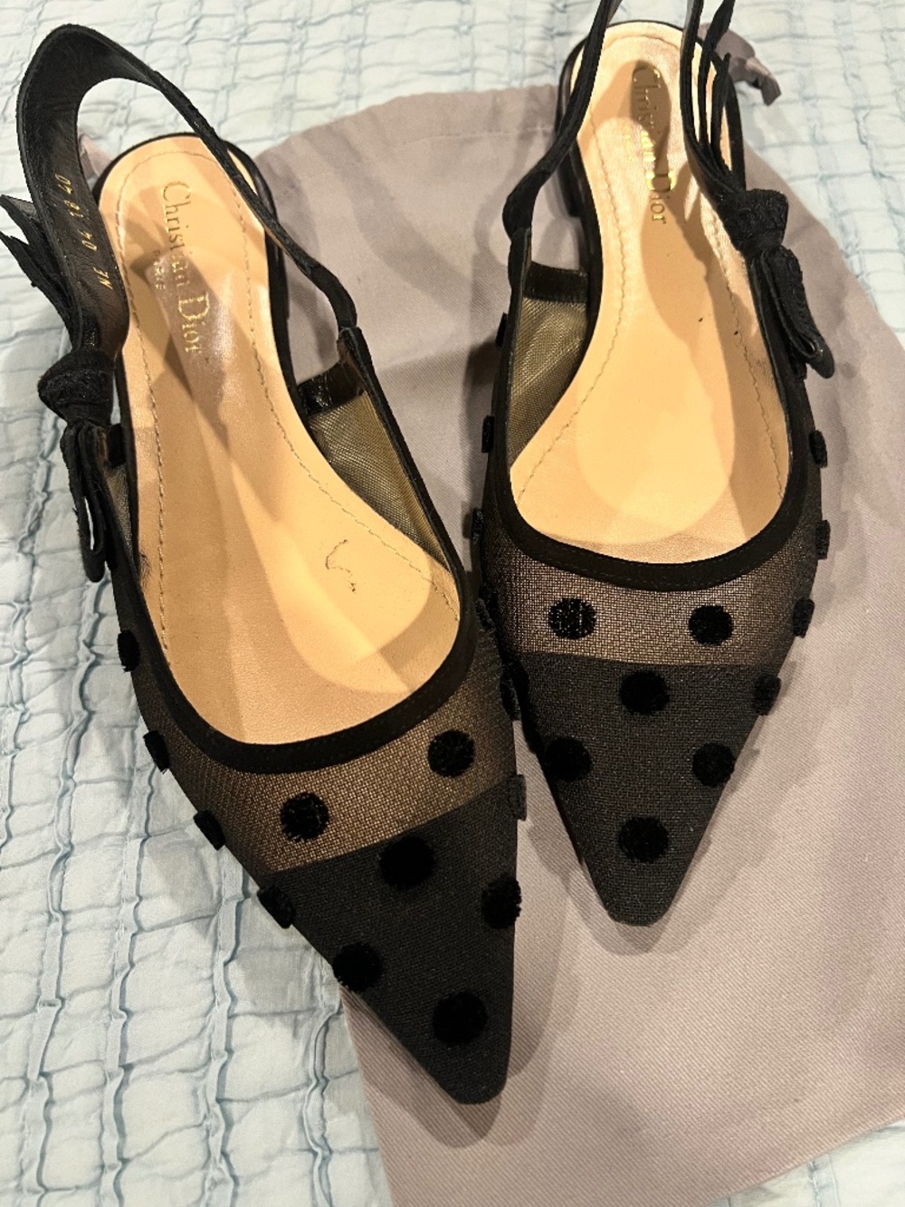 Dior J'Adior Velvet Polka-Dot Slingback Pumps- Size 40